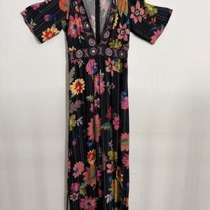 URBAN Romantics Black Floral Maxi Dress with Pink & Yellow Blooms